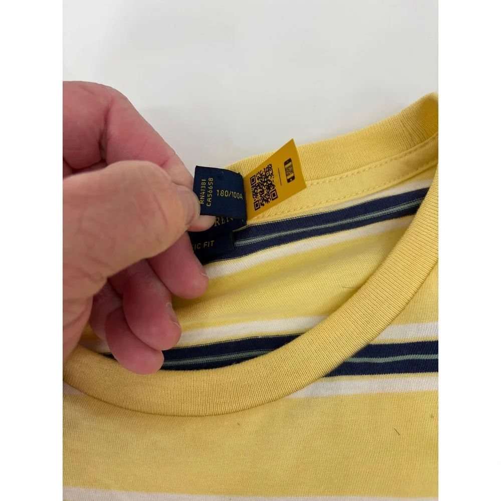 Polo Ralph Lauren Mens Yellow Navy Striped Pony Logo T-Shirt Large Classic Fit